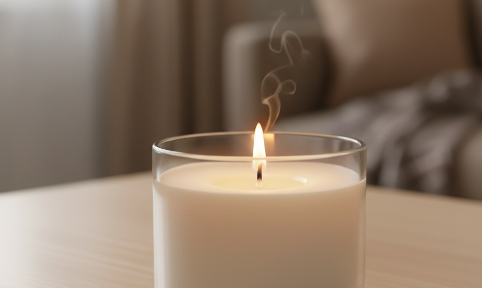 handmade candles benefits shown with soy wax jars on a wooden table